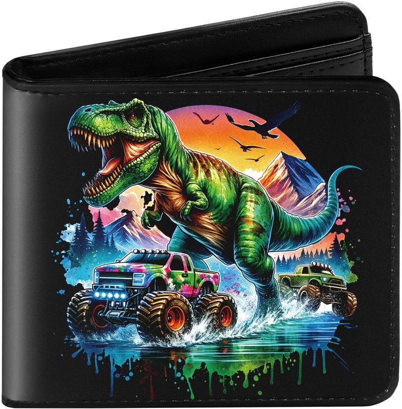 Amutta Kids Wallet for Boys, Cool Teen Boys Wallet for Kids Ages 4-5-6-7-8-9-10-11-12-13-14-15-16, Leather Wallet for Teen Boy, Dinosaur Monster Truck Teenage Teenager Youth Gifts Christmas Birthday - Image 1